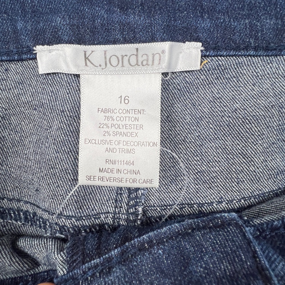 K. Jordan Lace Applique Jeans Womens 16 Blue Dark Wash Skinny Boho Denim Pants - Picture 2 of 13
